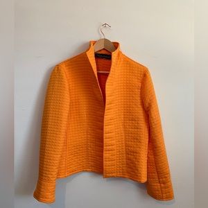 Harve Benard orange quilted open front jacket